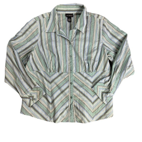 Lane Bryant Tops - Lane Bryant Blouse Women’s 18/20 Green Gray Silver Striped Long Sleeve Shirt